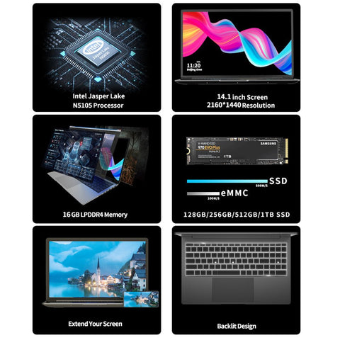 Greatium X1409 Gaming Metal Laptops Win11 Netbook Office Notebook Business 14.1" 2K 11th Gen Intel Celeron N5105 16GRAM+1TB WiFi