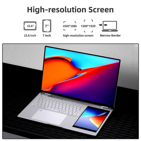 Greatium G56 Dual Screen Touch Laptops Windows 11 Gaming Notebook PC Narrow 15.6Inch +7inch Intel N5105 16Gb RAM+1TB M.2 5G WiFi